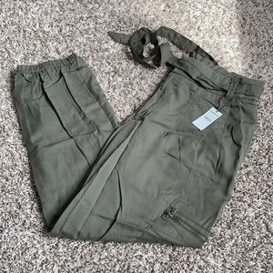 Express Linen Green High Wasited Joggers- L NWT